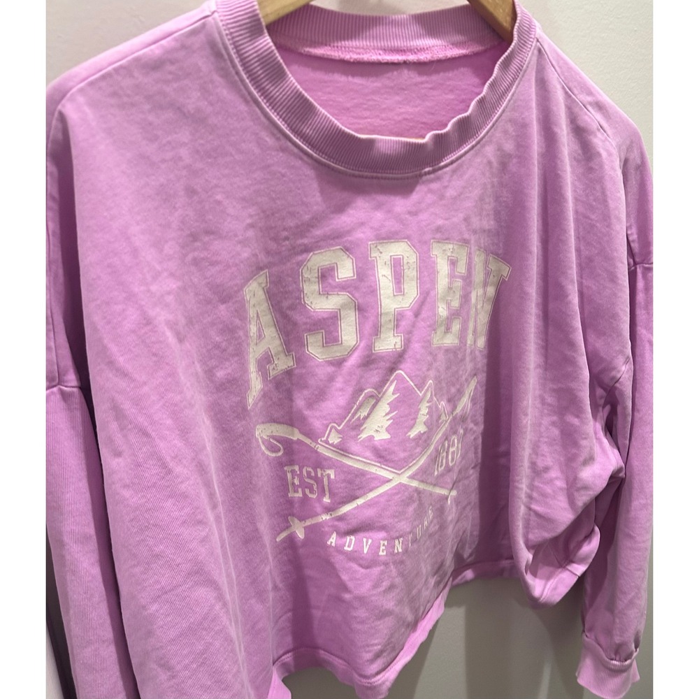 Lilac‎ Aspen Mountain Adventure Cropped Sweatshirt Pullover Women small